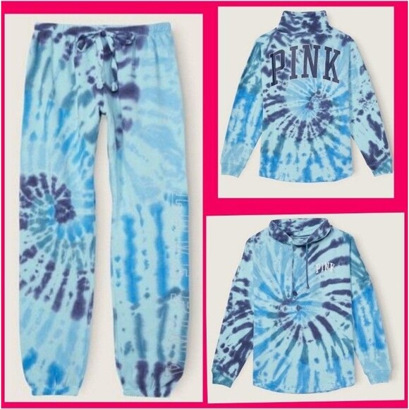 PINK Tops - VS PINK outfit blue SET TIE DYE cowl neck joggers L